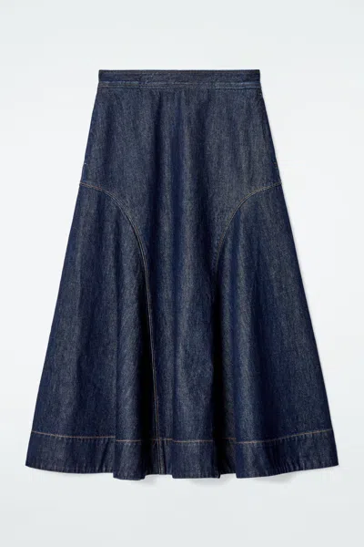 Cos Raw Denim A-line Midi Skirt In Blue