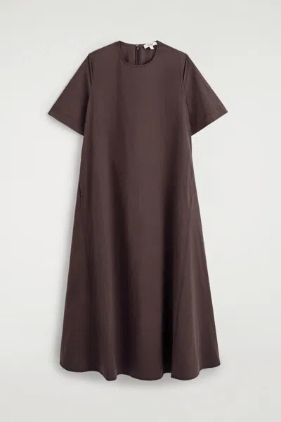 Cos Raw-cut Cotton Midi Dress In Brown