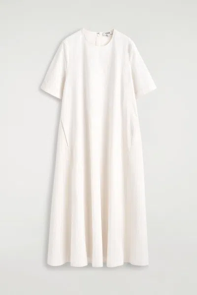 Cos Raw-cut Cotton Midi Dress In White