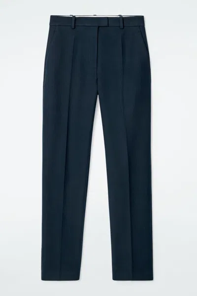 Cos Regular Cotton Slim-leg Trousers In Blue