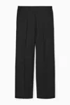 Cos Straight-leg Elasticated Wool Trousers In Black
