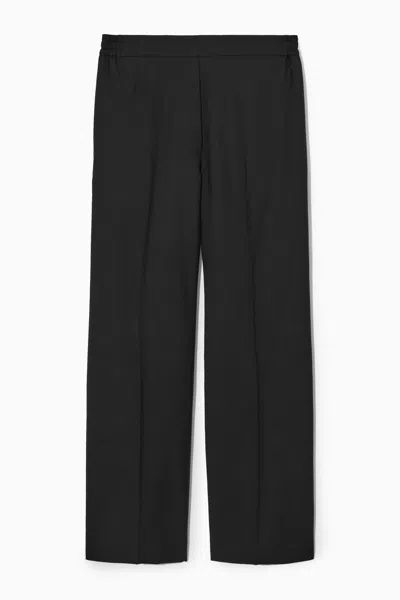 Cos Straight-leg Elasticated Wool Trousers In Black