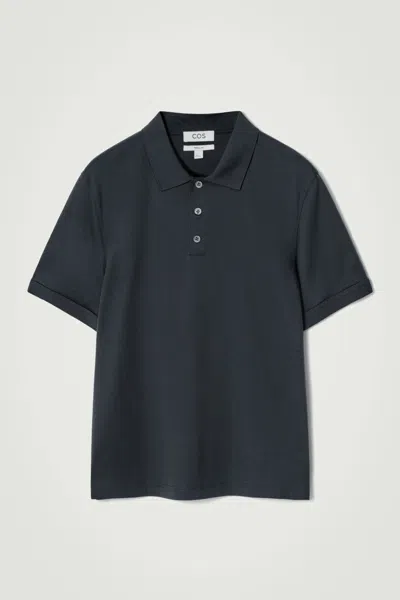 Cos Regular-fit Mercerised-cotton Polo Shirt In Blue
