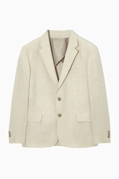 Cos Regular-fit Single-breasted Linen Blazer In Brown