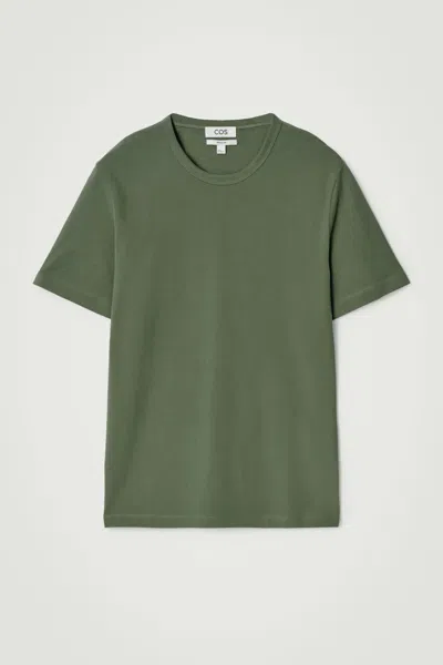 Cos Regular Lightweight Brushed-cotton T-shirt In Green