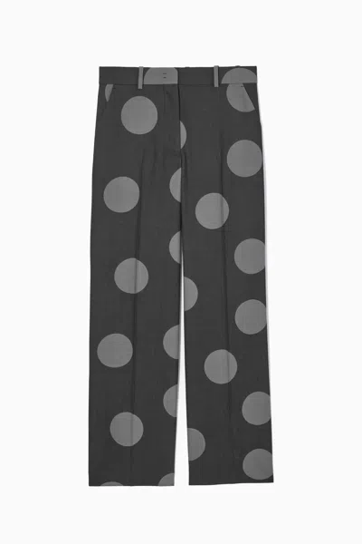 Cos Polka-dot Wool-blend Straight-leg Trousers In Grey