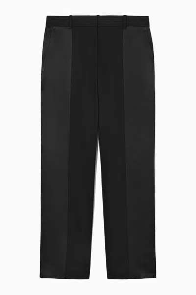 Cos Satin-panelled Wool Tuxedo Trousers In Black