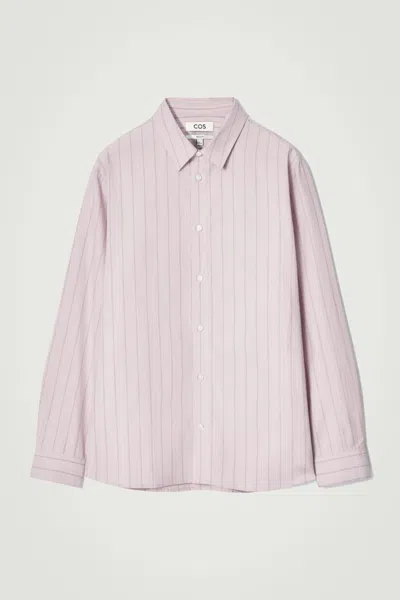Cos Regular Striped Cotton Shirt In Pink