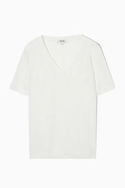 Cos V-neck Linen T-shirt In White