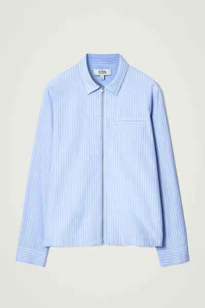 Cos Regular Zipped Twill Overshirt In Blue