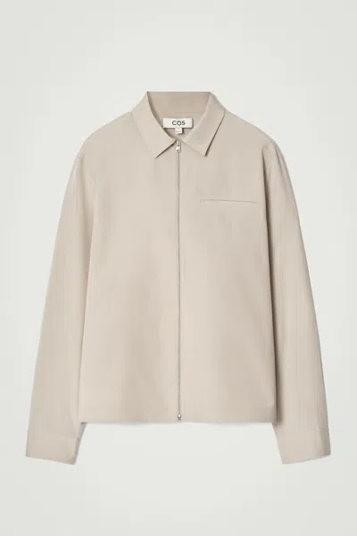 Cos Regular Zipped Twill Overshirt In Beige
