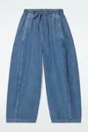 COS BARREL-LEG DENIM DRAWSTRING TROUSERS IN BLUE