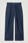 Cos Relaxed Belted Denim Trousers In Blue
