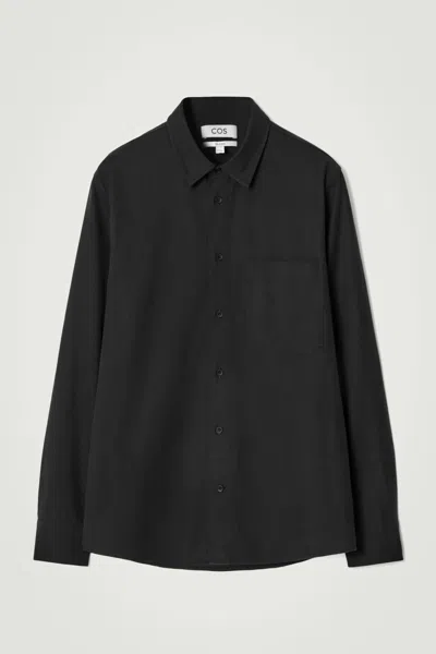 Cos Relaxed Brushed Cotton-blend Shirt In Black