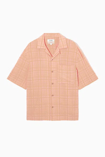 Cos Checked Seersucker Camp-collar Shirt In Orange