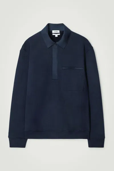 Cos Relaxed Half-placket Polo Sweatshirt In Blue