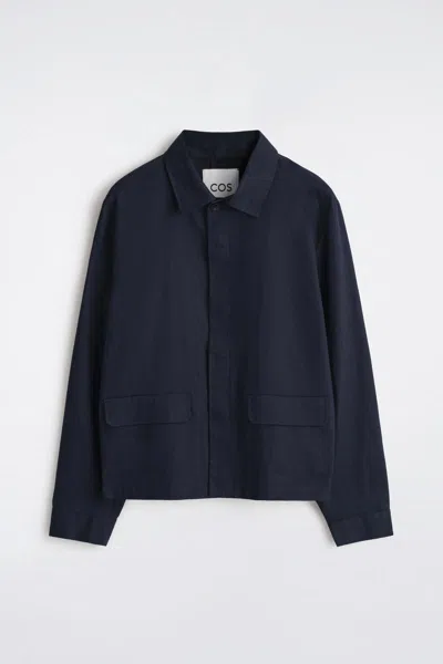 Cos Relaxed Cotton-linen Overshirt In Navy In Blue