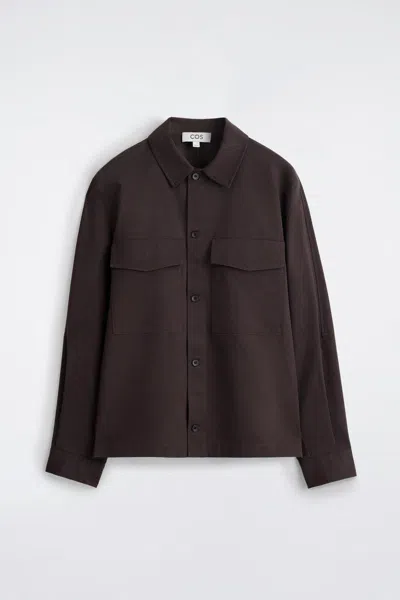 Cos Relaxed Cotton Overshirt In Brown