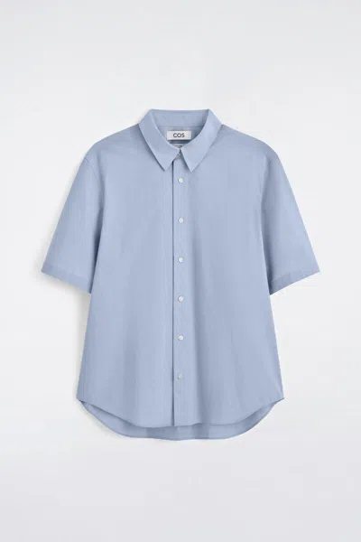 Cos Relaxed Cotton Short-sleeved Shirt In Light Blue