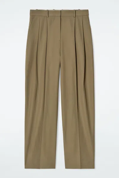 Cos Relaxed Cotton Wide-leg Trousers In Beige