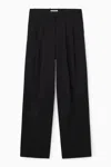 Cos Relaxed Tailored Wide-leg Trousers In Black