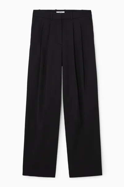 Cos Relaxed Tailored Wide-leg Trousers In Black