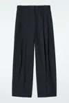 Cos Relaxed Cotton Wide-leg Trousers In Blue In Blue
