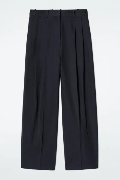 Cos Relaxed Cotton Wide-leg Trousers In Blue