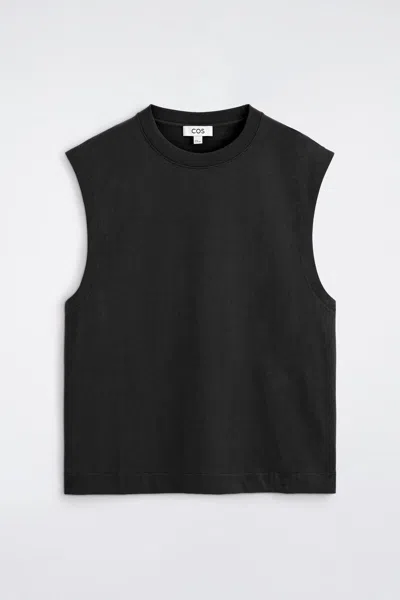 Cos Relaxed Cotton-crepe Tank Top In Black