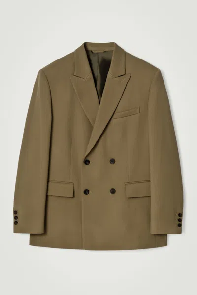 Cos Relaxed Double-breasted Wool Blazer In Beige
