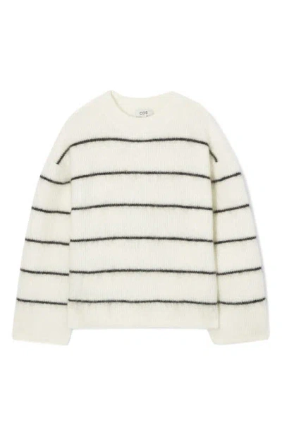 Cos Relaxed Fit Stripe Wool & Mohair Blend Sweater In White Light
