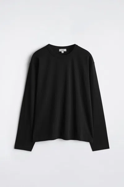 Cos Relaxed Jersey Interlock Long-sleeved T-shirt In Black