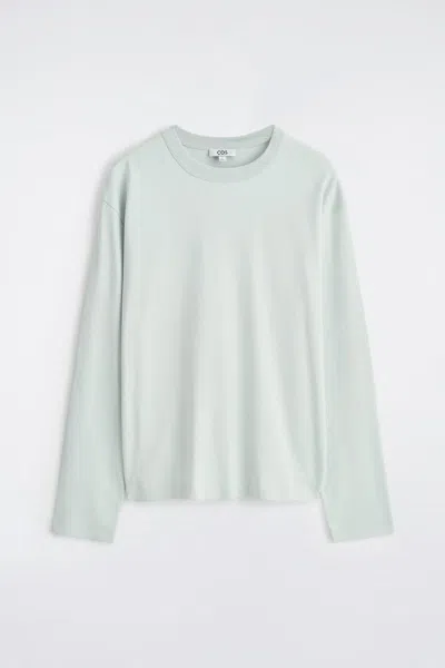 Cos Relaxed Jersey Interlock Long-sleeved T-shirt In Light Blue