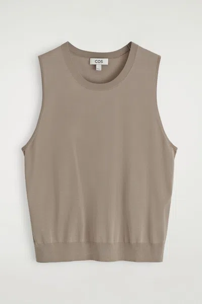 Cos Relaxed Knitted Silk Vest In Brown