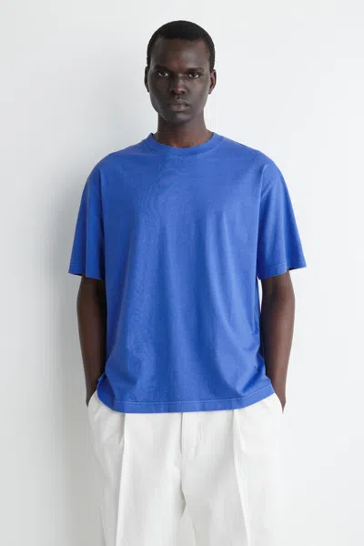 Cos Relaxed Lightweight Cotton T-shirt In Blue