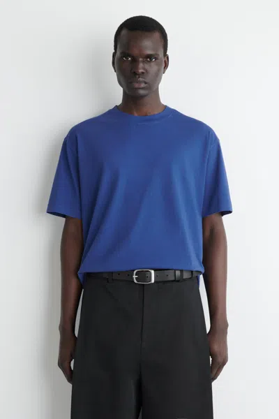 Cos Relaxed Lightweight Cotton T-shirt In Blue