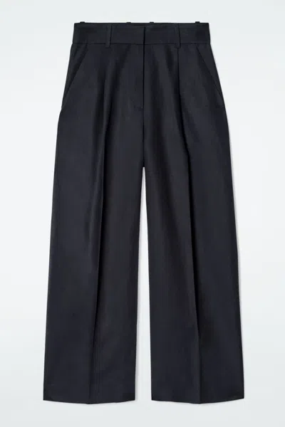 Cos Relaxed Linen-blend Wide-leg Trousers In Blue