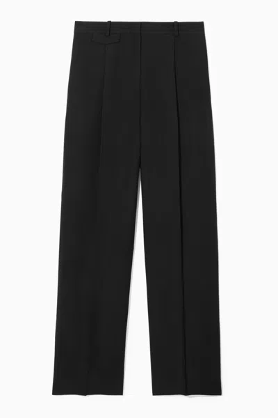 Cos Wide-leg Pleated Linen-blend Trousers In Black