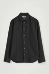 Cos Relaxed Linen Long-sleeved Shirt In Black