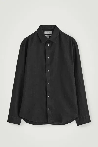 Cos Relaxed Linen Long-sleeved Shirt In Black