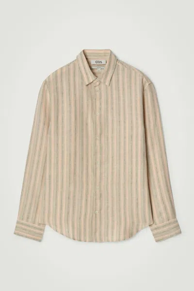 Cos Relaxed Linen Long-sleeved Shirt In Orange