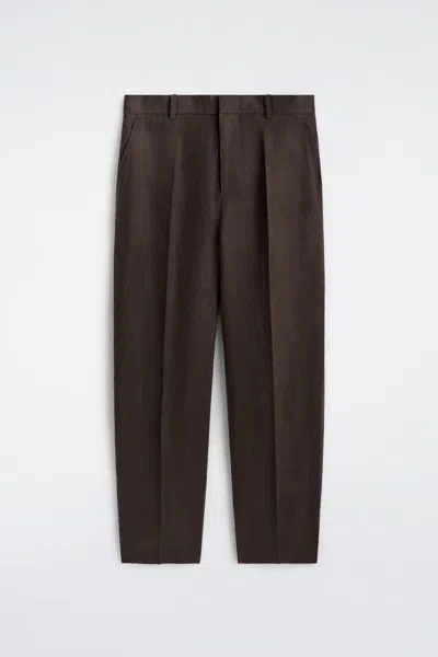 Cos Relaxed Linen Tapered Pants In Brown