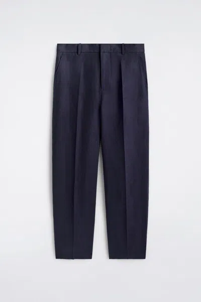 Cos Relaxed Linen Tapered Pants In Navy In Blue