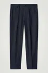 Cos Relaxed Linen Tapered Trousers In Blu