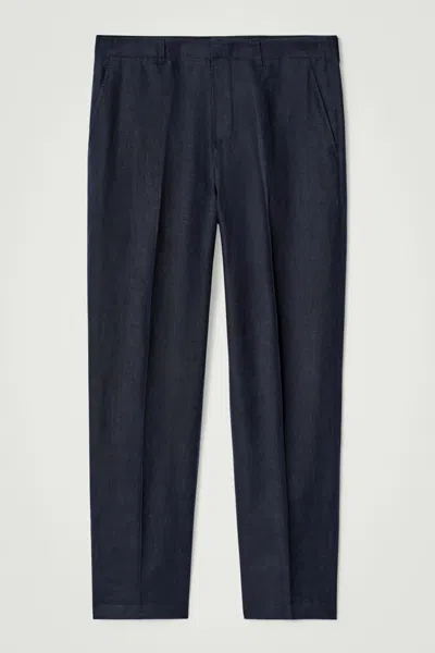 Cos Relaxed Linen Tapered Trousers In Blu