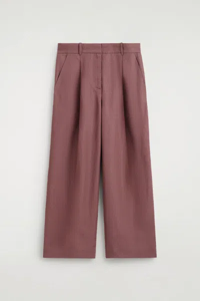 Cos Relaxed Linen-blend Wide-leg Trousers In Brown