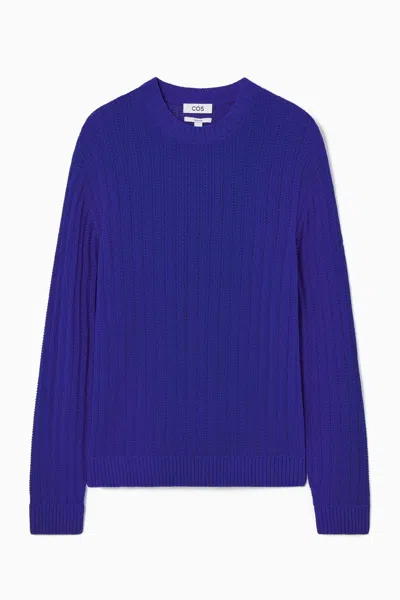 Cos Relaxed Open-knit Sweater In Blue