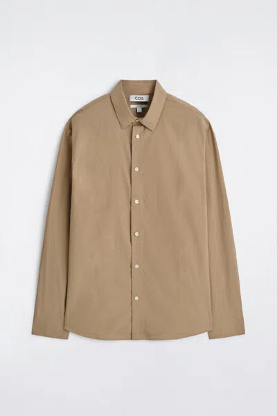 Cos Relaxed Pima Cotton Poplin Shirt In Beige In Brown