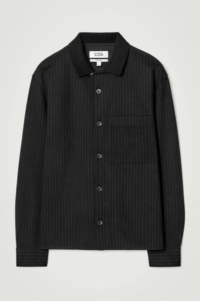 Cos Relaxed Pinstriped Wool-blend Jersey Shirt In Black