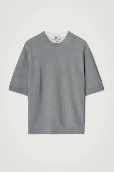Cos Relaxed Printed Knitted T-shirt In Turquoise